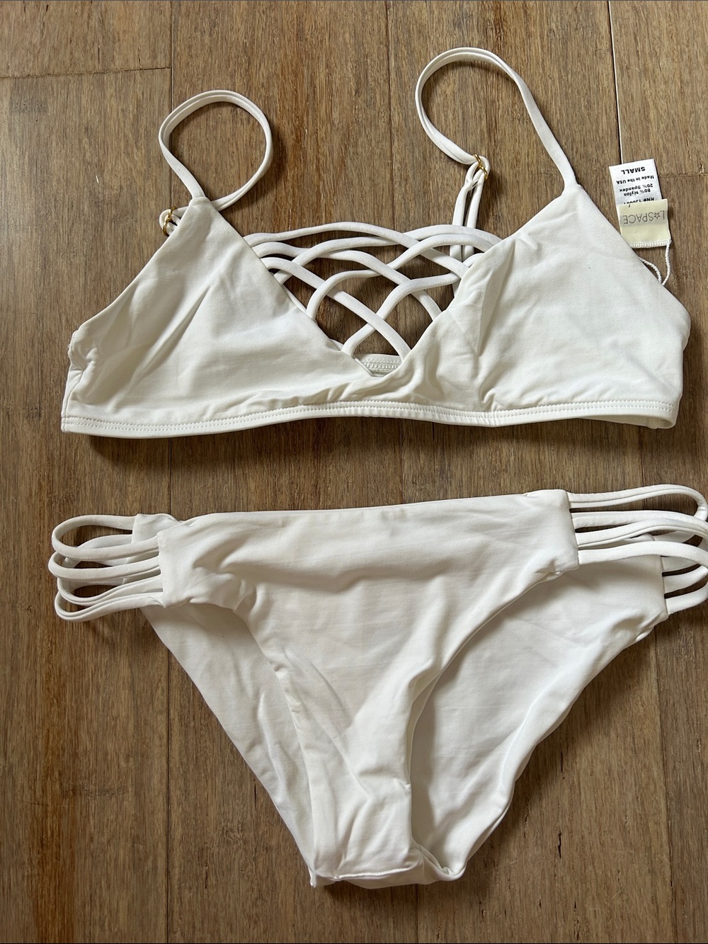 L Space Lattice Bikini Top and Bottom Ivory size small - gently used